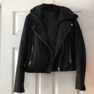 Blank NYC black vegan leather jacket with hood